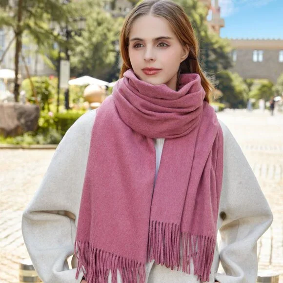 Cozy Cashmere Feel Scarf Rose Pink Long Shawl - Picture 1 of 8